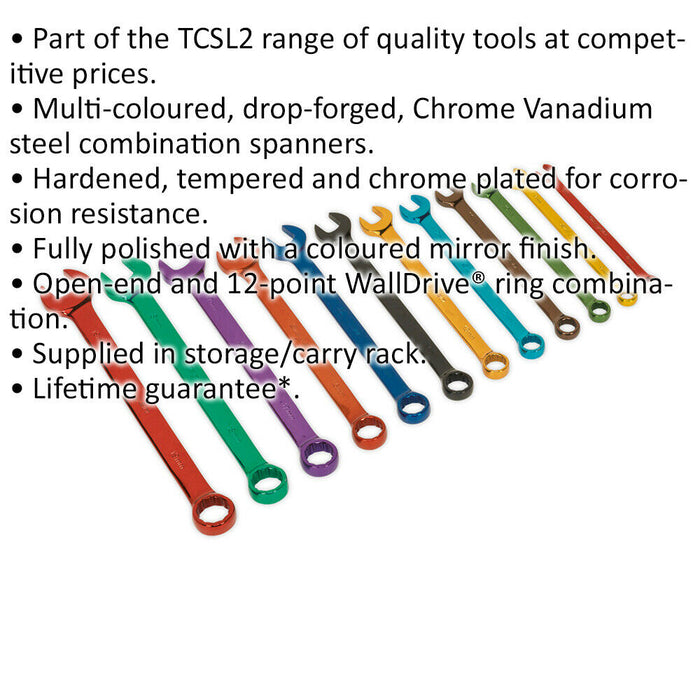 12pc MULTI COLOUR Combination Ratchet Spanner Set - Hardened Metric Socket Ring Loops