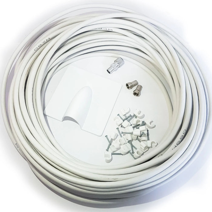 25m RG6 Coaxial Cable Kit For Aerial Satellite Dish Install TV Freesat