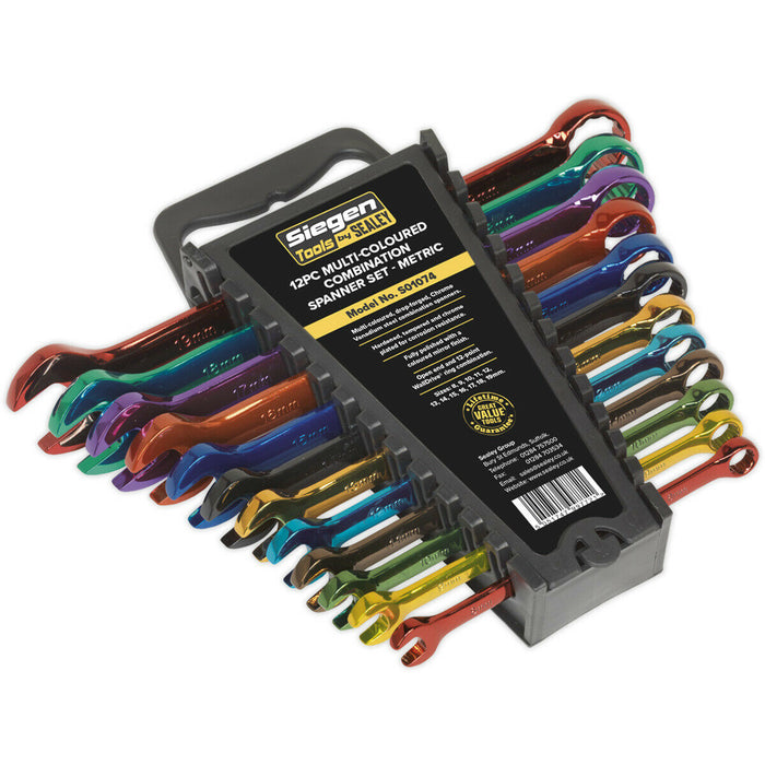 12pc MULTI COLOUR Combination Ratchet Spanner Set - Hardened Metric Socket Ring Loops