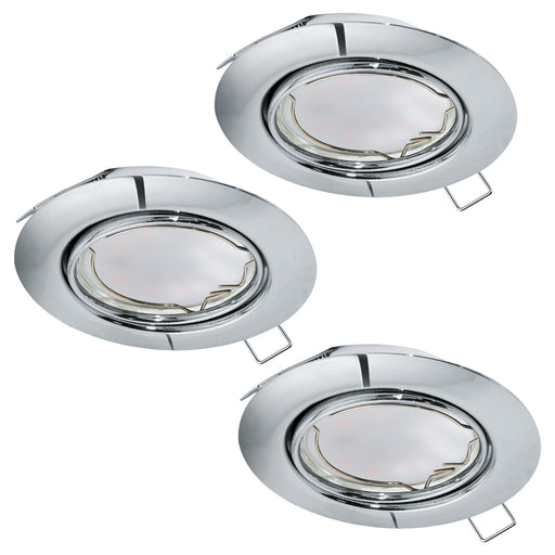 3 PACK Flush Adjustable Ceiling Downlight Chrome Steel 3 x 5W GU10 Bulb Loops
