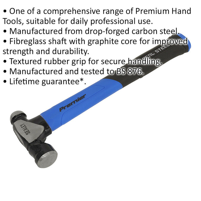 16oz Ball Pein Hammer - Fibreglass Shaft - Drop Forged Steel - Rubber Grip Loops