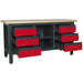 Fully Lockable Workstation- 6 Drawers & Adjustable Shelf Storage - MDF Work Top Loops