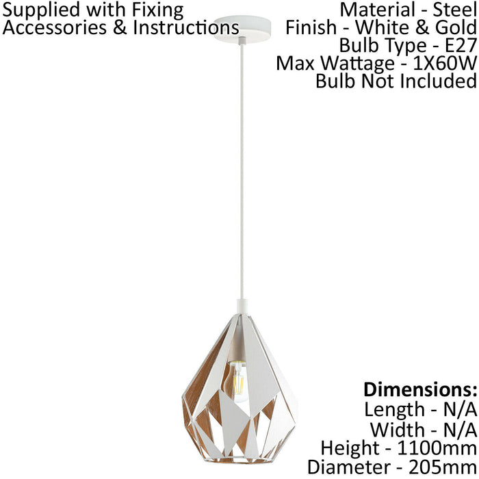 Hanging Ceiling Pendant Light White & Gold Geometric 1x 60W E27 Feature Lamp Loops