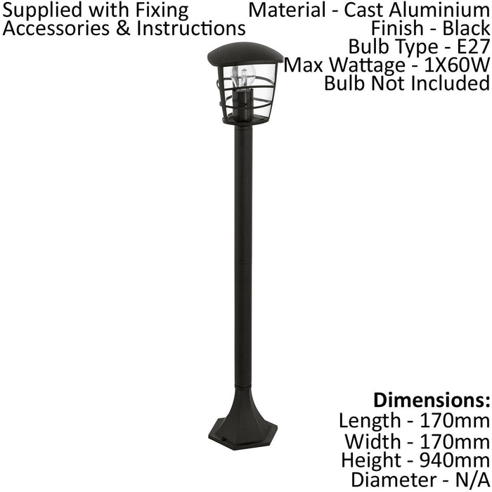 2 PACK IP44 Outdoor Bollard Light Black Lantern 1x 60W E27 Bulb Lamp Post Loops