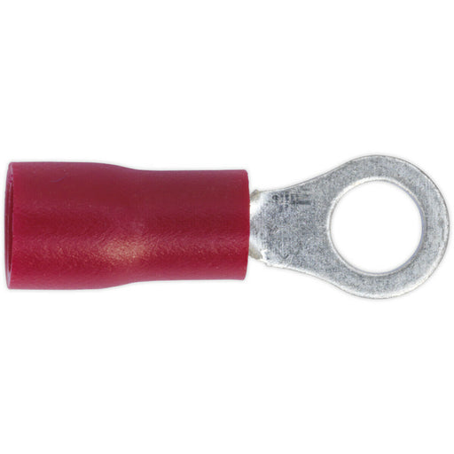 100 PACK Easy-Entry Ring Terminal - 4.3mm Diameter - 22 to 18 AWG Cable - Red Loops
