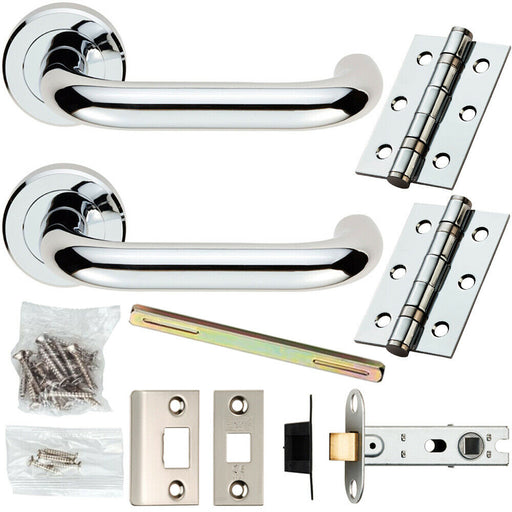 Door Handle & Latch Pack Chrome Modern Curved Safety Bar Screwless Round Rose Loops
