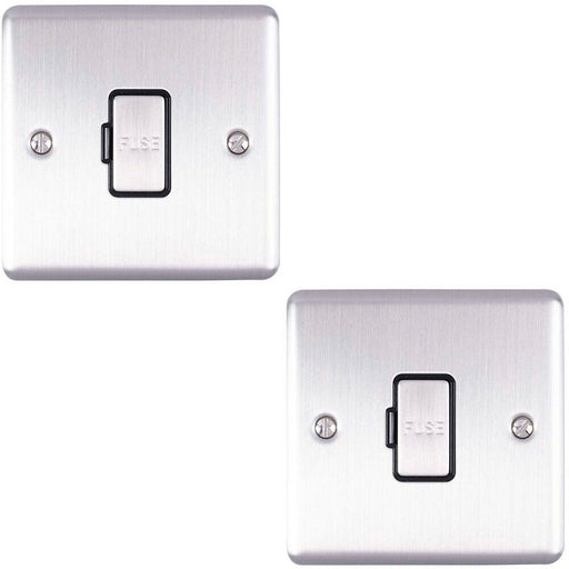 2 PACK 13A DP Unswitched Fuse Spur SATIN STEEL Black Mains Isolation Wall Plate Loops