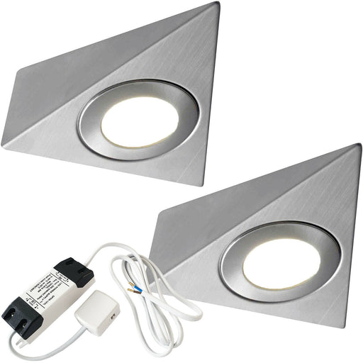 2x 2.6W Kitchen Pyramid Triangle Spot Light & Driver Stainless Steel Warm White Loops