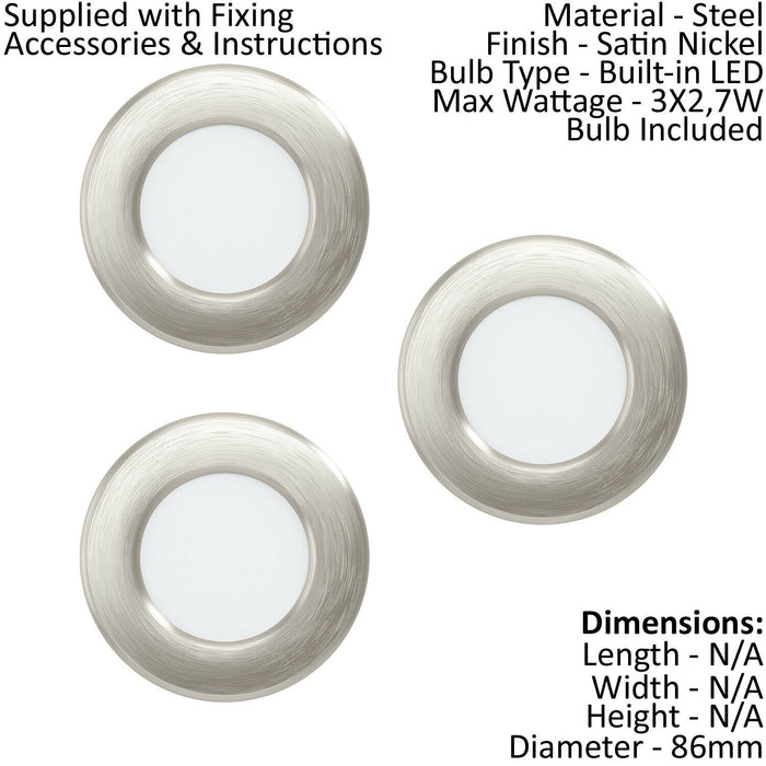 3 PACK Recessed Ceiling Downlight Satin Nickel Steel 2.7W Built in LED Loops