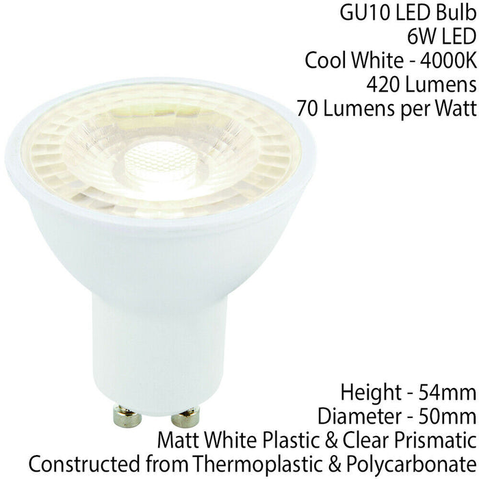 6W LED GU10 Light Bulb Cool White 4000K 420 Lumen Outdoor & Bathroom Spare Lamp Loops