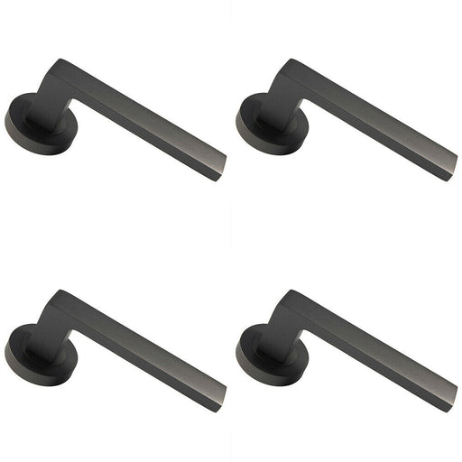 4x PAIR Straight Square Handle on Round Rose Concealed Fix Matt Bronze Finish Loops