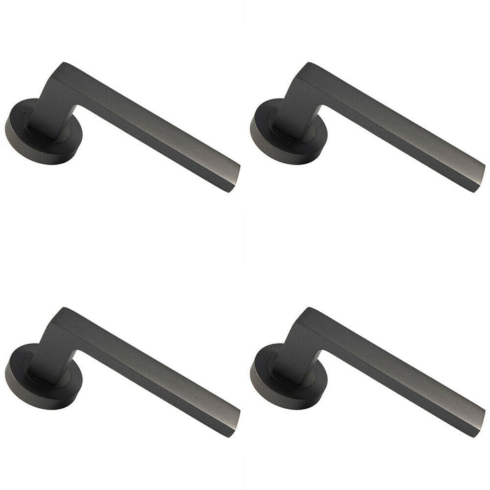 4x PAIR Straight Square Handle on Round Rose Concealed Fix Matt Bronze Finish Loops