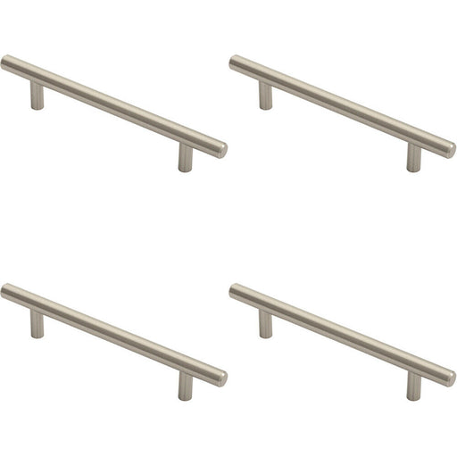 4x Round T Bar Cabinet Pull Handle 188 x 12mm 128mm Fixing Centres Satin Nickel Loops