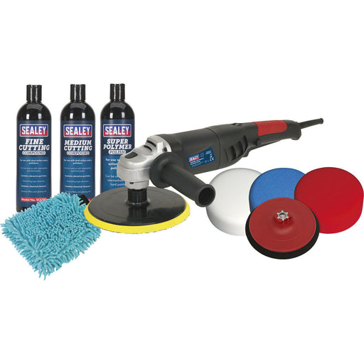 PREMIUM 180mm Electric Polisher & Compounding Kit - 230V 1100W 3x Buffing Heads Loops