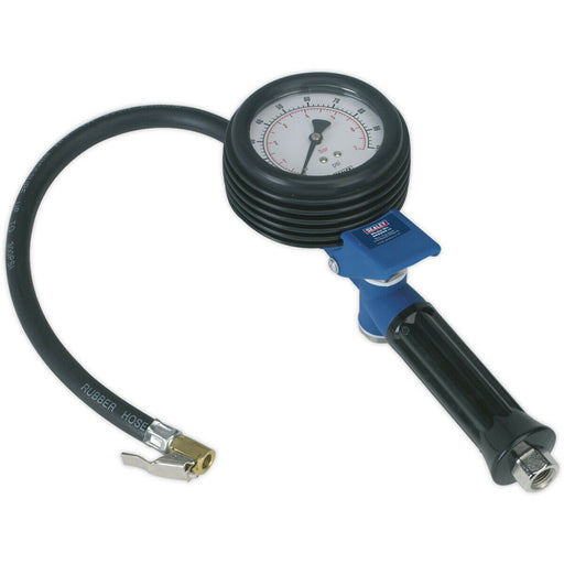 Tyre Inflator - Clip-On Connector - 400mm Hose - 1/4" BSP - EXTRA LARGE GAUGE Loops
