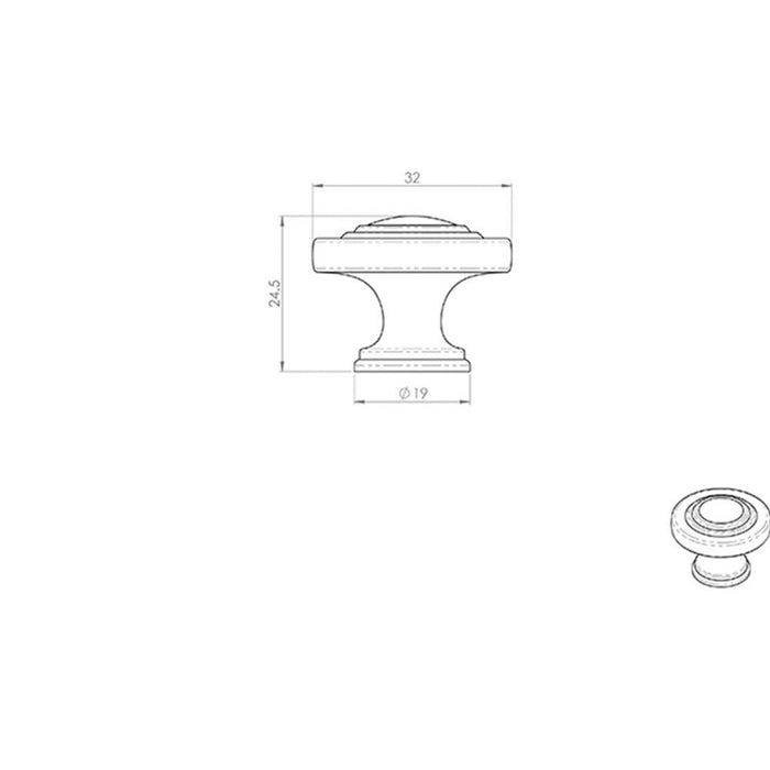 2x Round Ringed Pattern Door Knob 32mm Diameter Satin Nickel Cabinet Handle Loops