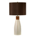 Table Lamp Brown Leather Brass Strap Brown Faux Silk Cylinder Shade LED E27 60W Loops