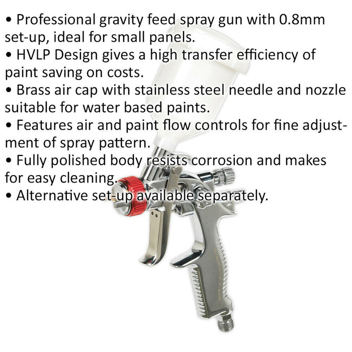 PROFESSIONAL HVLP Gravity Fed Spray Gun Airbrush - 0.8mm Touch Up Detail Nozzle Loops