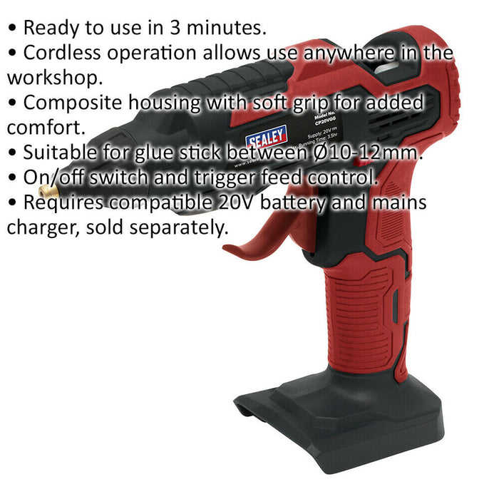 20V Cordless Hot Glue Gun - BODY ONLY - Composite Housing - Trigger Feed Control Loops