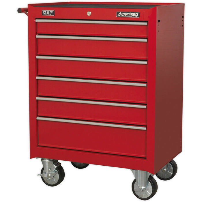 680 x 460 x 950mm 6 Drawer RED Portable Tool Chest Locking Mobile Storage Box Loops
