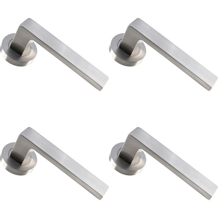 4x PAIR Straight Square Handle on Round Rose Concealed Fix Satin Nickel Loops