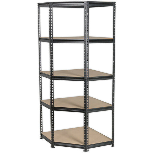 Corner Racking Unit with 5 MDF Shelves - 150kg Per Shelf - Steel Frame Loops