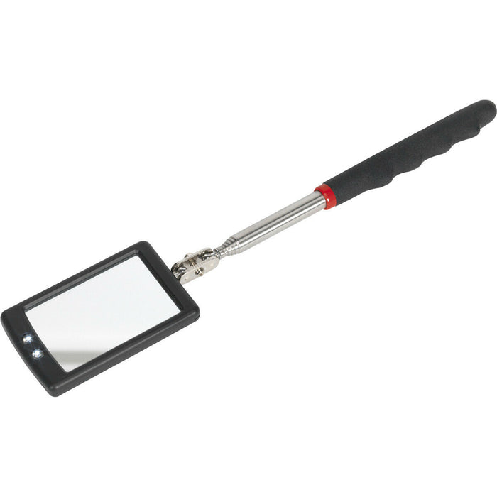 Telescopic Inspection Mirror - Dual LED Lights - 52mm x 83mm Mirror - Extending Loops