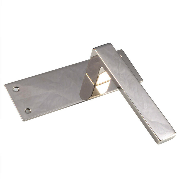 2x PAIR Straight Square Lever on Slim Latch Backplate 150 x 50mm Polished Nickel Loops