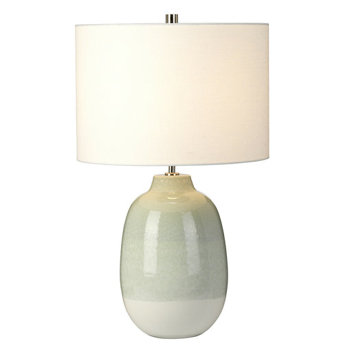 Table Lamp Pale Green to White White Faux Linen Drum Shade LED E27 60W Bulb Loops