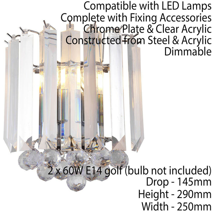 Unique Dimmable Wall Light Chrome Clear Acrylic Elegant Chandelier Lamp Fitting Loops