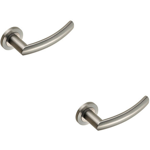 2x PAIR Curved Round Bar Handle on Round Rose Concealed Fix Satin Steel Loops