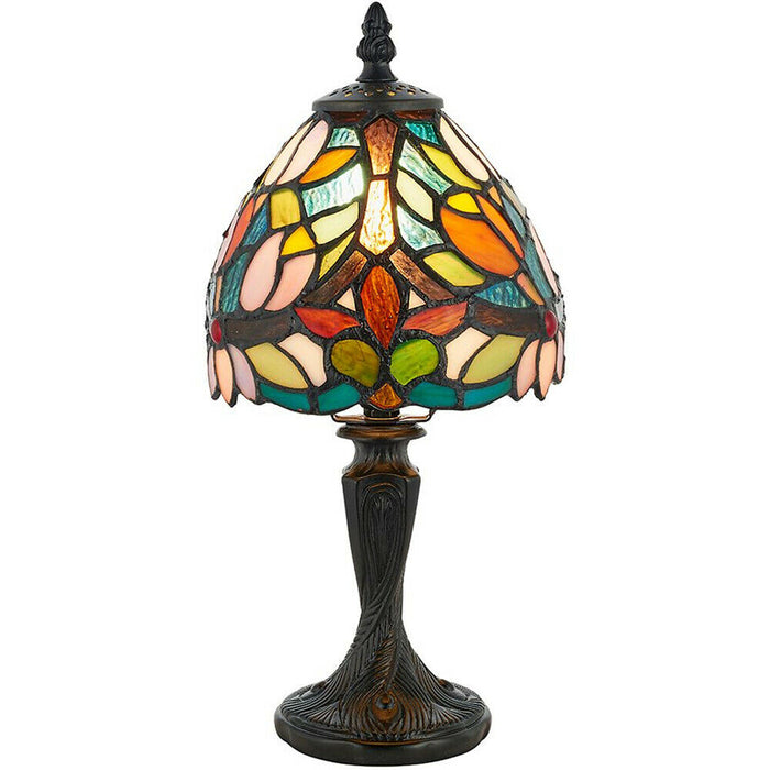 Tiffany Glass Table Lamp Light Vintage Dark Bronze & Multi Colour Shade i00230 Loops