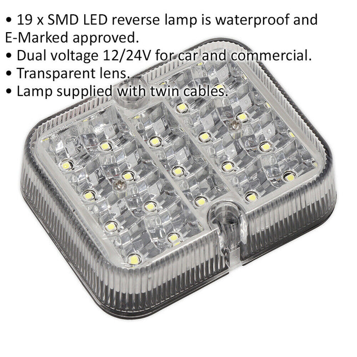 Dual Voltage Reverse Lamp - 19 x SMD LED - 12V / 24V - Waterproof - E-Approved Loops