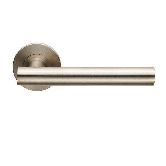 PAIR Straight Round T Bar Lever on Slim Round Rose Concealed Fix Satin Steel Loops