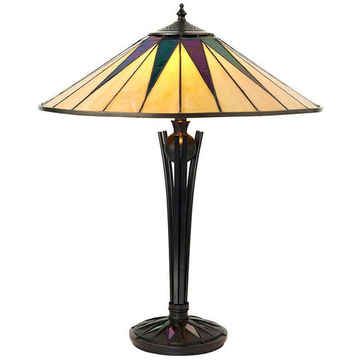 Tiffany Glass Table Lamp Light Black Iridescent & Rich Cream Round Shade i00184 Loops