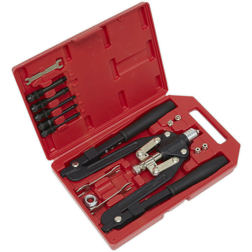 Rivet & Threaded Nut Rivet Kit - Premium Adjustable Nozzle Hand Rivet Gun to M10 Loops