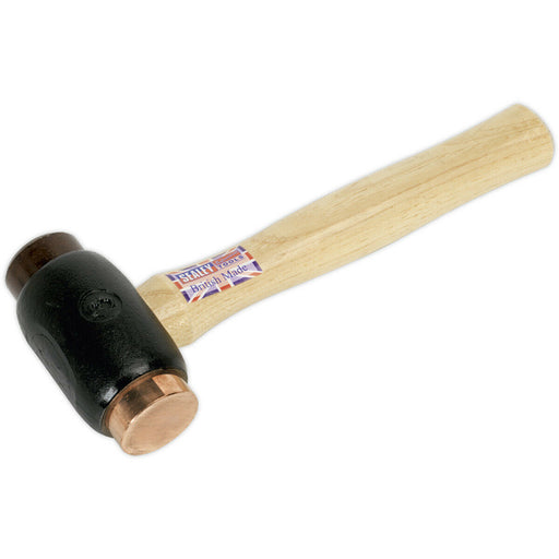 3.5lb Copper and Rawhide Faced Hammer - Hickory Wooden Shaft - Iron Head Loops