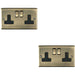 2 PACK 2 Gang Double UK Plug Socket ANTIQUE BRASS 13A Switched Power Outlet Loops