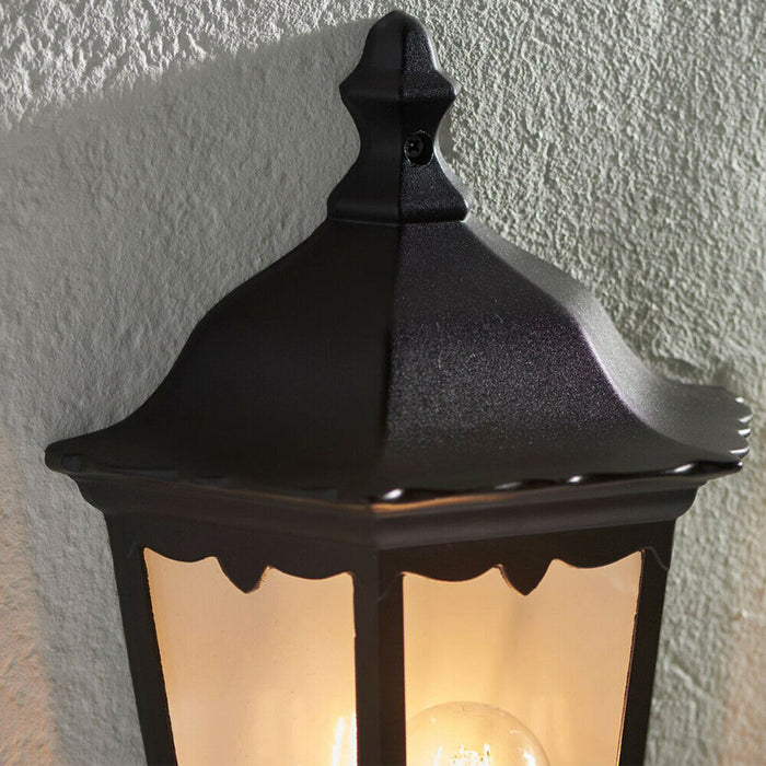 IP44 Outdoor Wall Light Matt Black Traditional Lantern Porch Flush Dimmable Lamp Loops