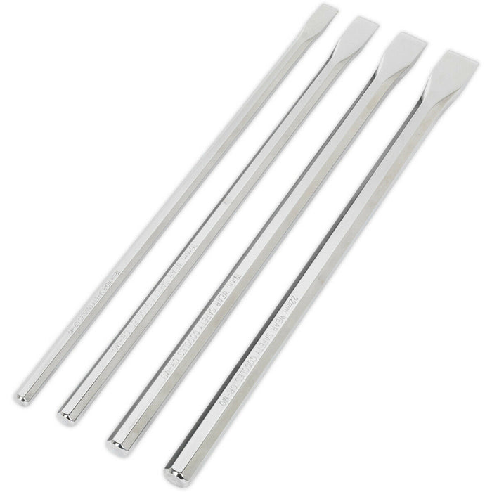 4 Piece 350mm Extra-Long Chisel Set - Hardened & Tempered - Chromoly Steel Loops