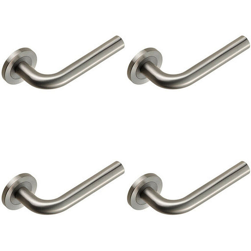 4x PAIR Straight Round Bar Handle on Round Rose Concealed Fix Satin Steel Loops