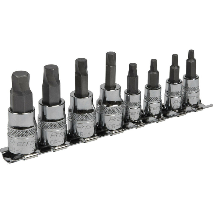 8pc IMPERIAL Hex Key Socket Bit Set - 1/4" & 3/8" Sq Dr Damaged & Stripped Bolts Loops