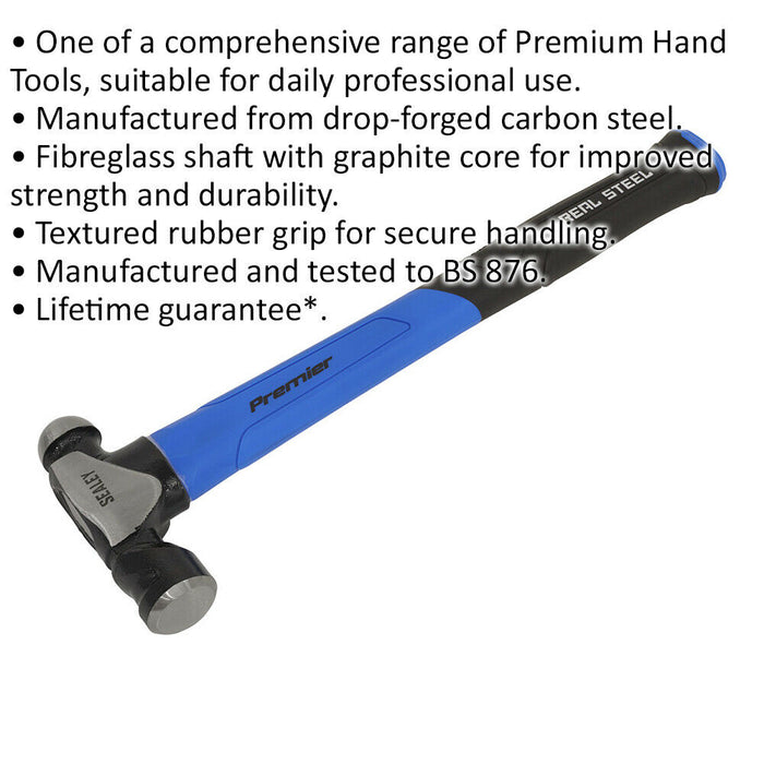 24oz Ball Pein Hammer - Fibreglass Shaft - Drop Forged Steel - Rubber Grip Loops
