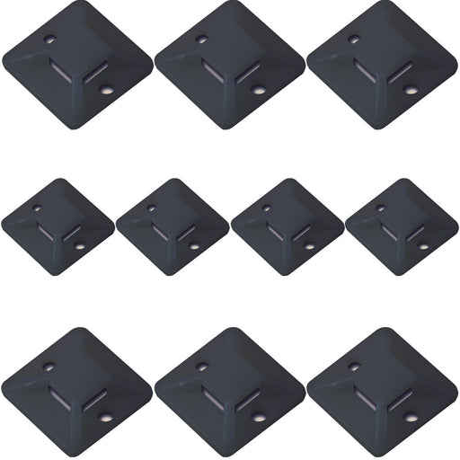 10x Black Plastic Cable Tie Bases 19 x 4mm Sticky Back Adhesive Mount Conduit Loops