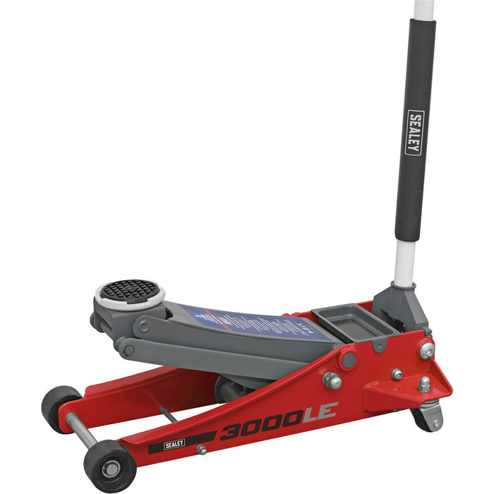 Low Entry Trolley Jack - 3000kg Weight - Twin Piston - 500mm Max Height - Red Loops
