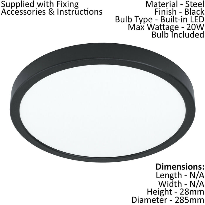Wall / Ceiling Light Black 285mm Round Surface Mounted 20W LED 4000K Loops