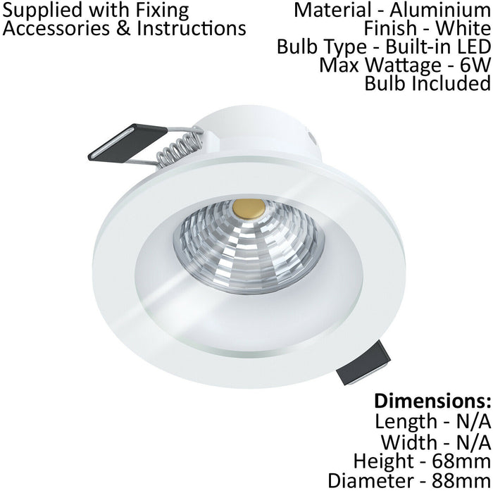 Wall / Ceiling Flush Downlight White Recessed Spotlight 6W Built in LED