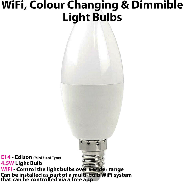 3 WiFi Colour Changing LED Light Bulb 4.5W E14 Mini Full RGB SMART Dimmable Lamp Loops