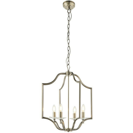 Hanging Ceiling Pendant Light Antique Brass & Crystal 4 Bulb Classic Feature Loops
