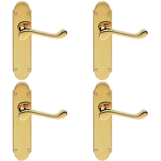 4x PAIR Victorian Upturned Handle on Latch Backplate 170 x 42mm Stainless Brass Loops